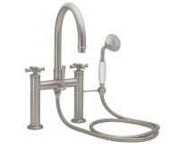 7 Inch Bridge Style Tub Faucet, Curved  Spout, Cross Handle