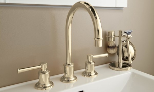Miramar Widespread Sink Faucet with Lever Handles, Polished Brass