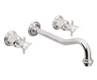 Long Traditional Spout Wall Mount Sink Faucet, Cross Handles