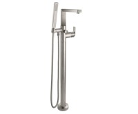 Square Style Freestanding Single Post Tub Filler, Hand Shower, Lever Handle