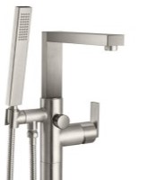 Square Style Freestanding Single Post Tub Filler, Hand Shower, Lever Handle