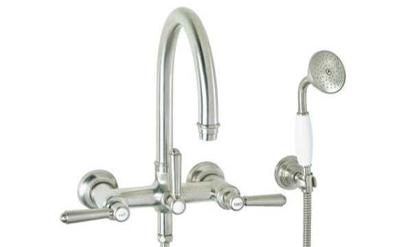 Wall Mount Tub Faucet with Traditional Details, Hand Shower