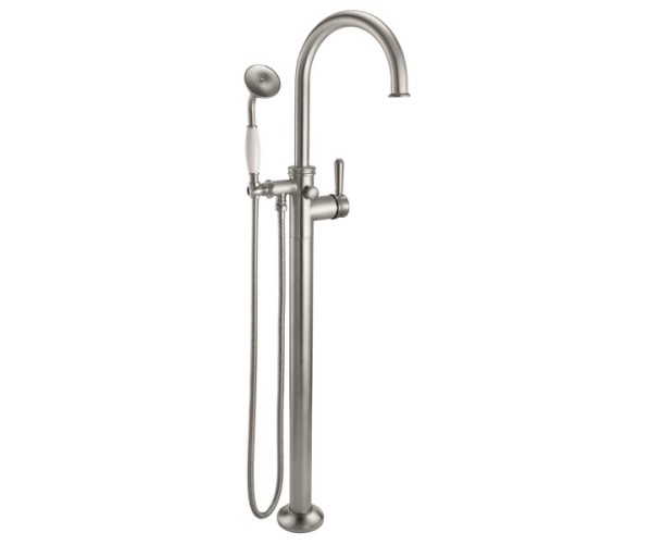 Single Post Freestanding Tub Filler With Curving Spout