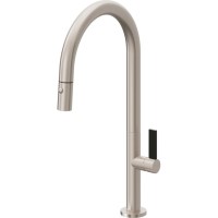 Tall Curving Spout, Pull-down Spray, Black Flat Blade Handle
