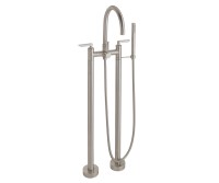 Modern Curving Spout, Lever Handles 2 Leg Freestanding Tub Filler with Handshower