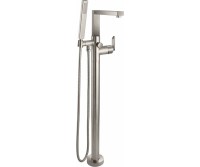 Square Style Freestanding Single Post Tub Filler, Hand Shower, Lever Handle