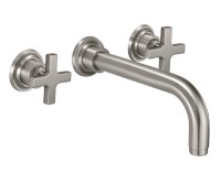 Modern Cross Handles, Long Spout, Shown in Satin Nickel