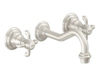 Wall Mount Tub Faucet, Traditional Spout, Drop Cross Handles