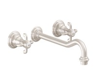 Wall Mount Sink Faucet, Long Spout, Drop Cross Handle