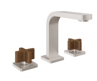 Teak Cross Handle Sink Faucet, Flat Bent Spout