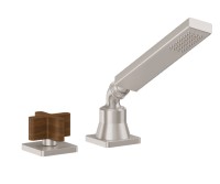 Square Handshower with Teak Cross Handle