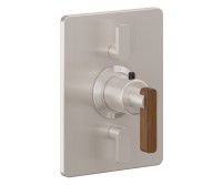 Rectangle Back Plate, Teak Lever Handle, 2 Smaller Controls