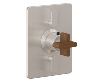 Rectangle Trim Plate, Teak Cross Handle, 2 Smaller Controls
