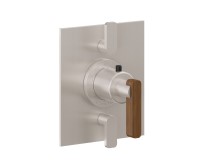 Flat Back Plate, Teak Lever Handle, 2 Smaller Controls