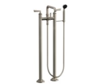 Low Squared Spout 2 Leg Freestanding Tub Filler with Handshower, Lever Handle