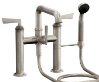 Short Squared Spout, Bridge Style Tub Filler, Lever Handles