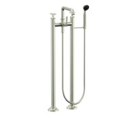 Low Squared Spout 2 Leg Freestanding Tub Filler with Handshower, Blade Handle