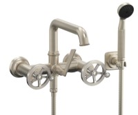 Short Squared Spout, Bridge Style Tub Filler, Wheel Handles