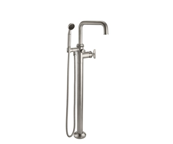 Squared Spout, Blade Handle Single Hole Freestanding Tub Filler with Handshower