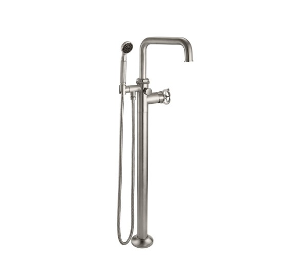 Squared Spout, Wheel Handle Single Hole Freestanding Tub Filler with Handshower