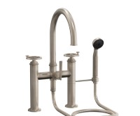 Tall Curving Spout, Bridge Style Tub Filler, Wheel Handles