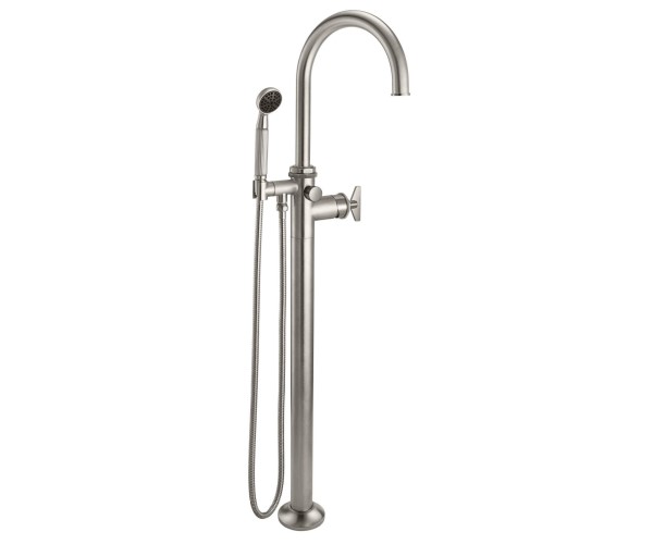 Curving Spout, Blade Handle Single Hole Freestanding Tub Filler with Handshower