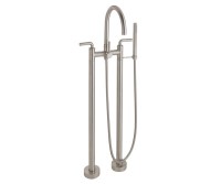 Modern Curving Spout, Lever Handles, 2 Leg Freestanding Tub Filler with Handshower