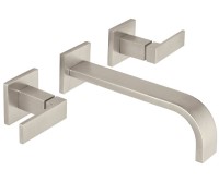 Long Spout 3 Piece Wall Faucet, Square Design, Modern Flat Lever Handles