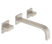 Long Spout 3 Piece Wall Faucet, Square Design, Modern Paddle Handles