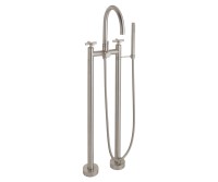 2 Post Freestanding Tub Faucet, Curving Spout, Cross Handles