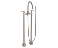 2 Post Freestanding Tub Faucet, Curving Spout, Lever Handles