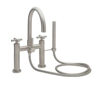 Modern Bridge Style Tub Filler, Curving Spout, Cross Handle