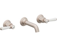 2 Handle Wall Sink Faucet, White Lever Handles