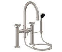 7 Inch Bridge Style Tub Faucet, Curved  Spout, Decorative Cross Handle