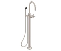 Freestanding Single Post Tub Filler, Hand Shower, Plain Top Cross Handle