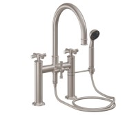 7 Inch Bridge Style Tub Faucet, Curved  Spout, Plain Top Cross Handle