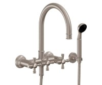 Wallmount Tub Filler, Curved Spout, Decorative Top Cross Handle