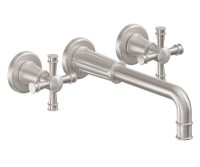 Long Spout Wall Mount Sink Faucet with Flutted Design, Decorative Top Cross Handle