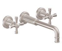 Long Spout Wall Mount Sink Faucet with Flutted Design, Plain Top Cross Handle