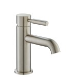 Brushed Nickel Single Hole Faucet with Front Lever Control, Curving Spout