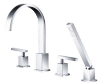 Flusso 160.2400 Square Style, Lever Handle 4 Piece Deck Mount Tub Faucet with Hand Shower