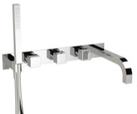 Flusso 196.2691 Square Style Wall Mount Tub Filler with Hand Shower & Backplate