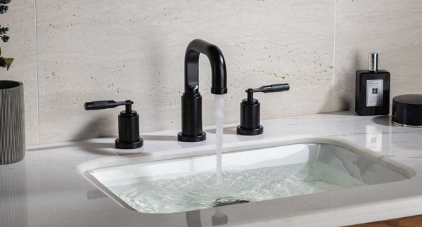 Brushed Nickel Tub Faucet with Square Spout, Lever Handles, Knurled Detail