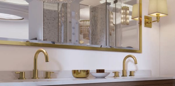 2 Euro Widespread Sink Faucets in Satin Brass