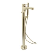 Modern Floor Mount Filler with Handshower, Shown in Satin Brass