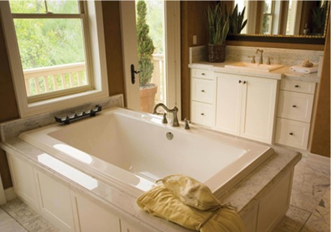 Angle Center Drain Soaking Bath Installed