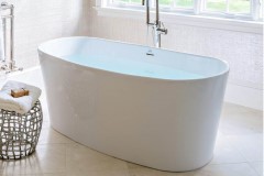 Modern Oval Freestanding Bath, Center Side Drain, Curving Rim