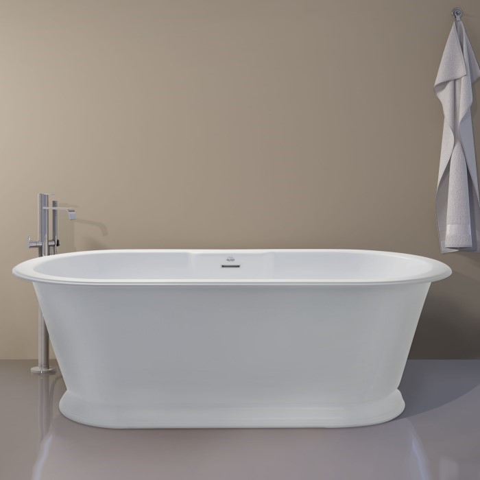 Freestanding Oval Bath with Pedestal Base, Modern Flat Rim