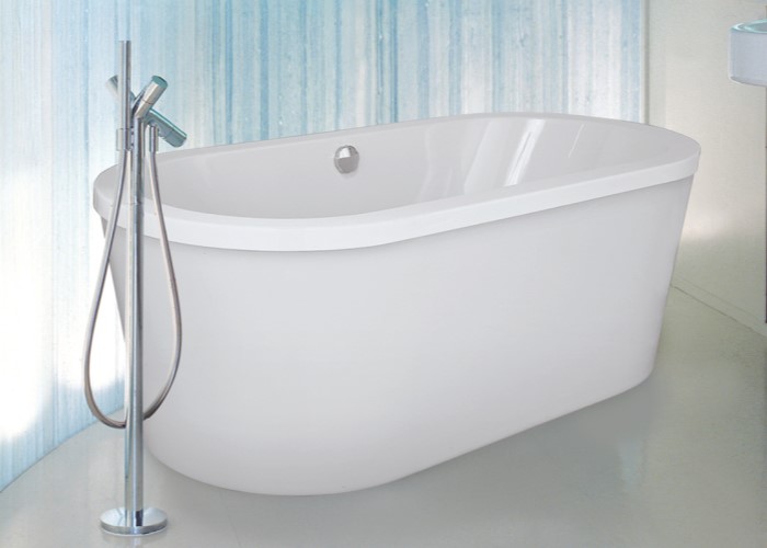 Oval Freestanding Soaking Tub with Rim Detail, Angled Sides