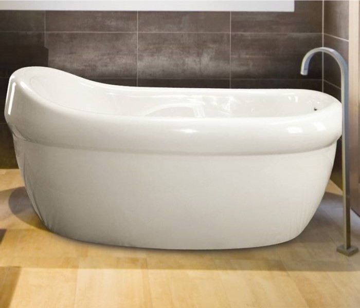 Oval Freestanding Tub with a Raised Backrest, Wide Rim